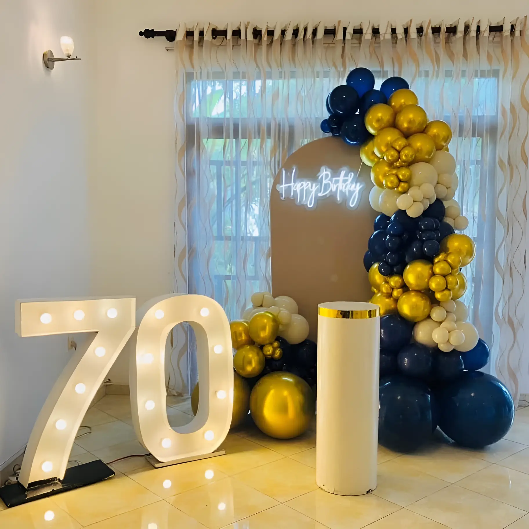 Golden And Navy Blue Birthday Backdrop