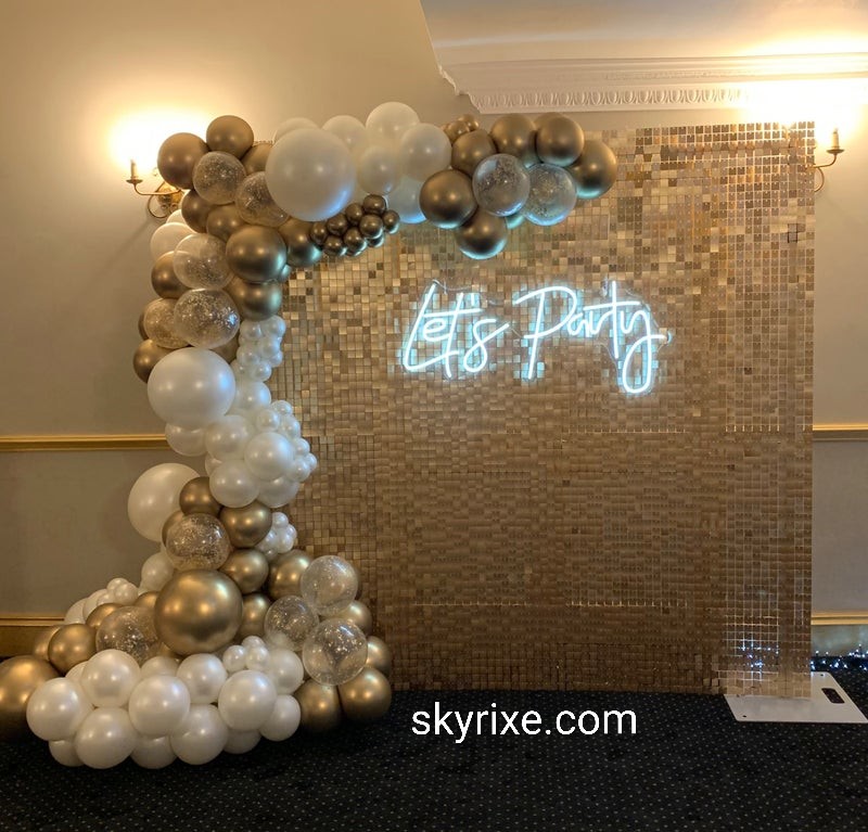 Gold Sequin Wall Birthday Decoration with Champagne