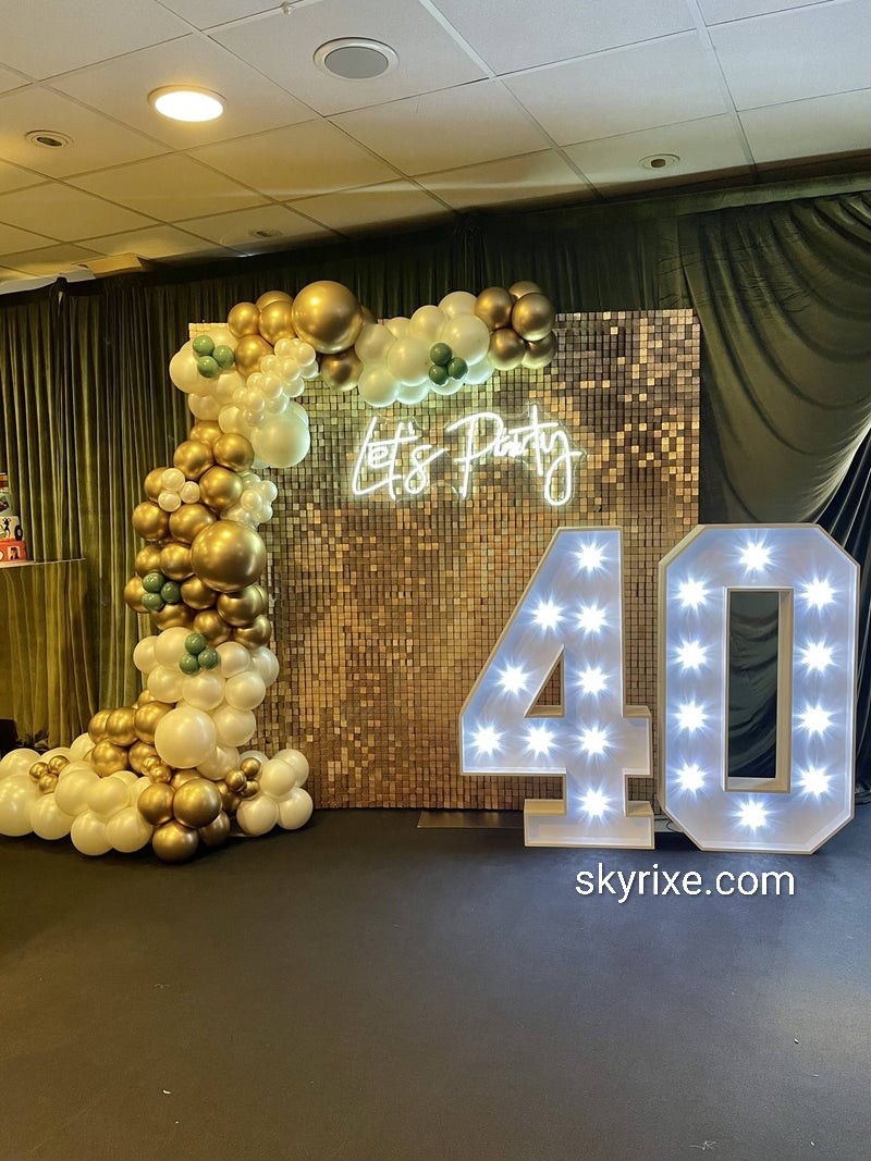Gold Shimmer Wall 40th Birthday Decor