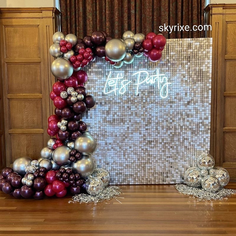 Rich Merlot and Silver Sequin Wall Birthday Backdrop