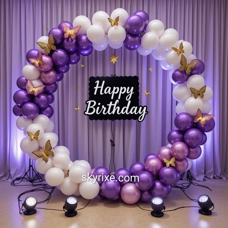 Purple and White Butterfly Ring Balloon Arch Birthday Decor