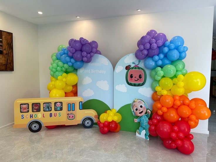 Cocomelon Rainbow School Bus Birthday Setup