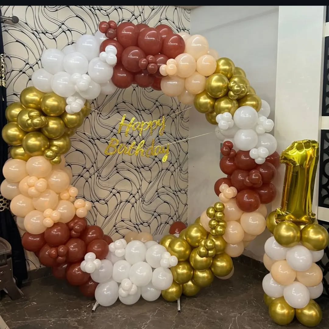 Elegant Gold and Earth Tone Balloon Arch for 1st Birthday