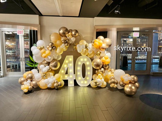Golden Elegance 40th Birthday Marquee Decoration with Balloon Arch