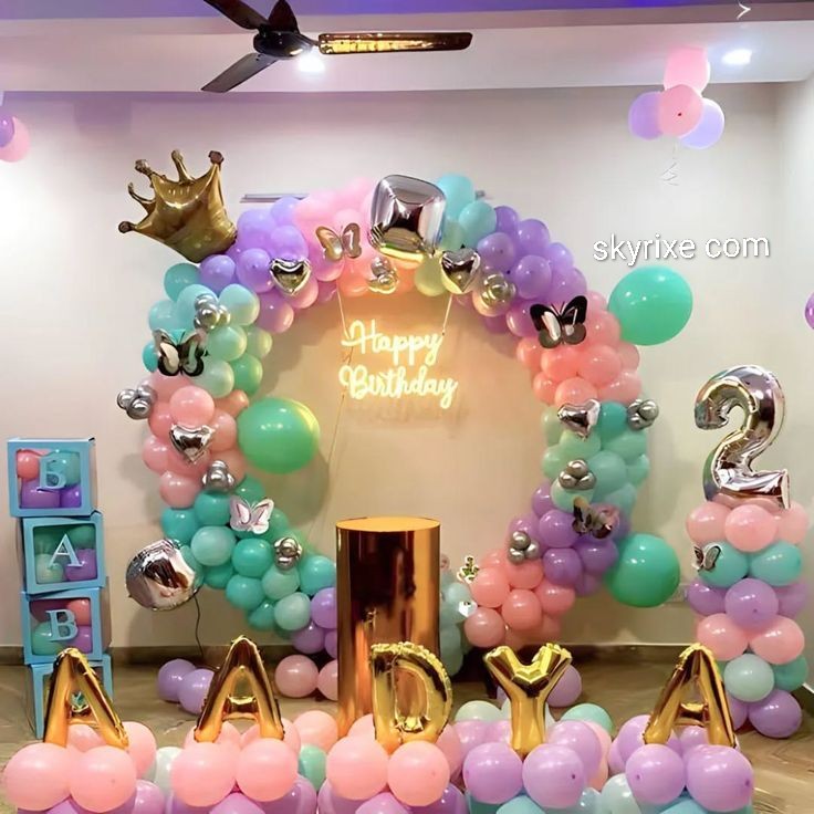 Baby Girl 2nd Birthday Decoration with Balloon Ring