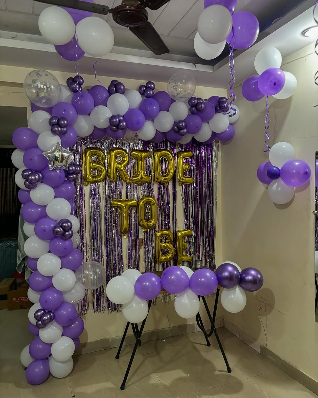Bride to Be Purple And White Balloon Decor