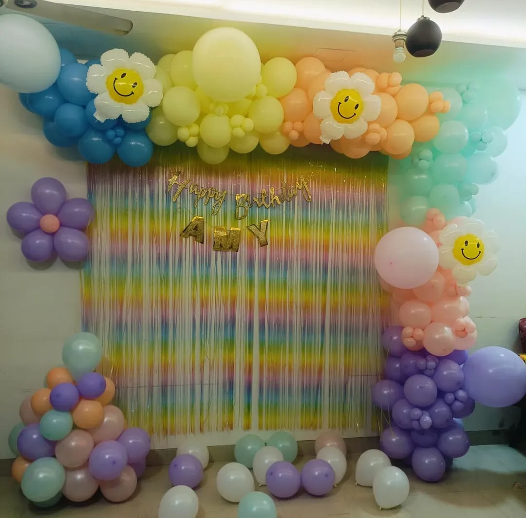 Pastel Rainbow Floral Birthday Backdrop