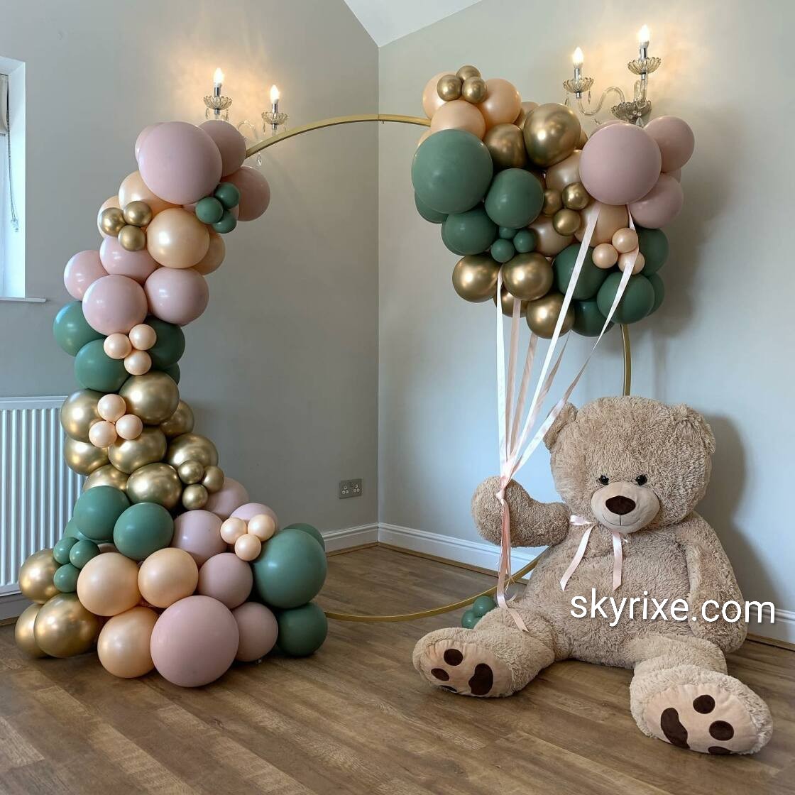 Pastel Balloon Arch with Teddy Bear