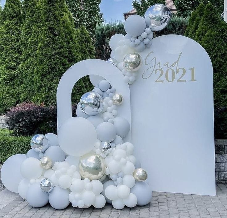 Modern Silver And White Graduation Arch