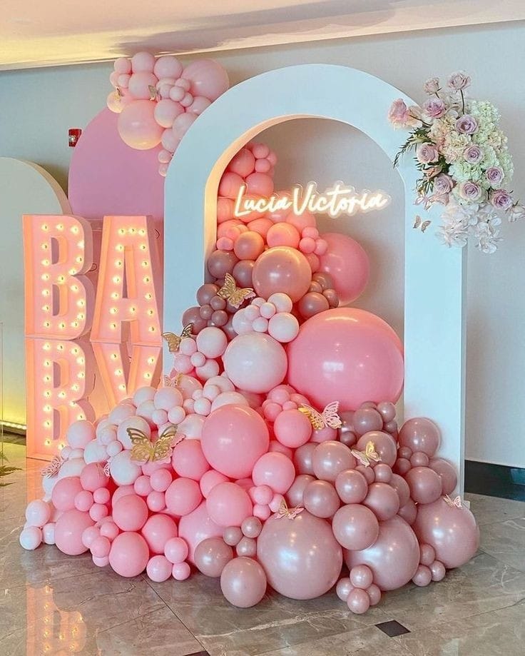 Blush Arch Baby Shower Setup