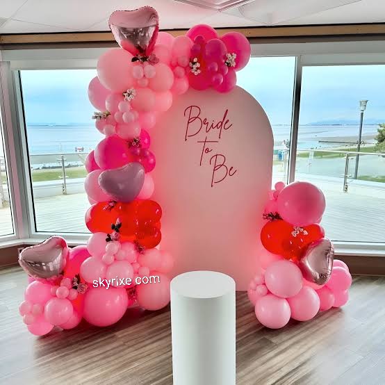 Pink Bride To Be Balloon Decoration with Arch Backdrop