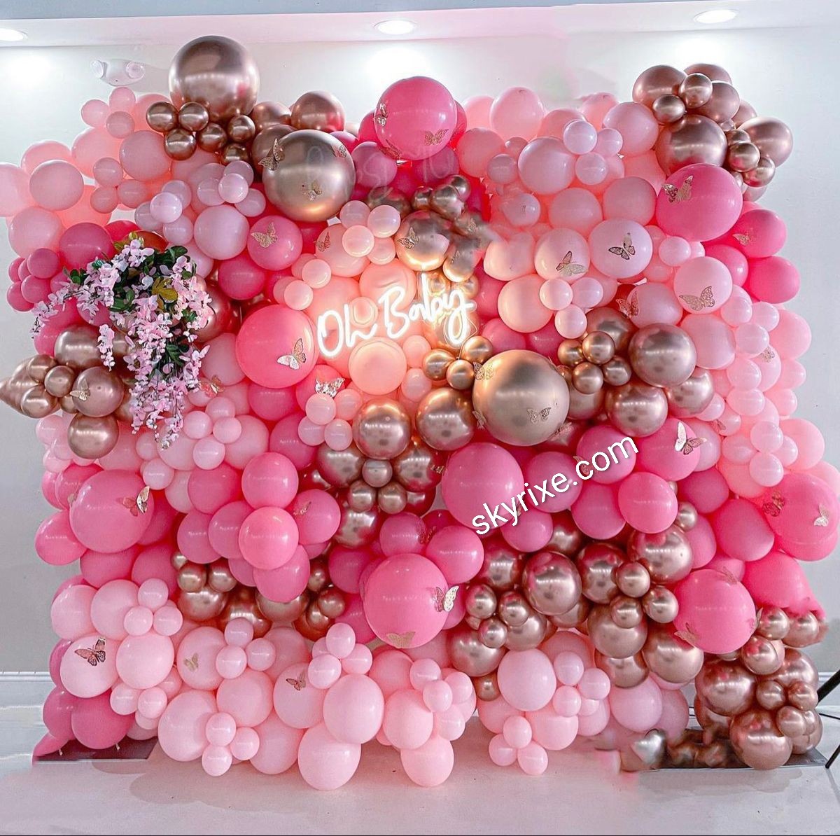 Luxury Pink and Rose Gold Oh Baby Balloon Wall