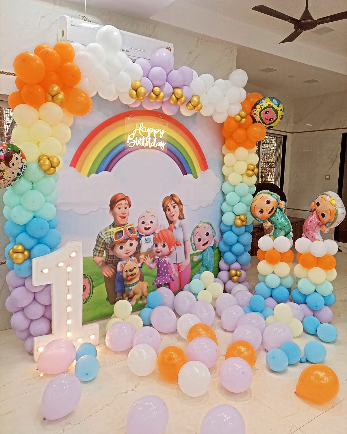 CoComelon Rainbow Balloon Backdrop