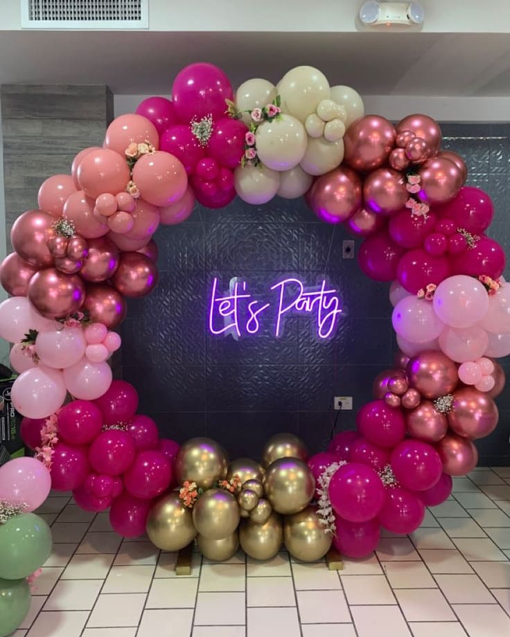 Glamorous Rose Gold And Pink Party Arch