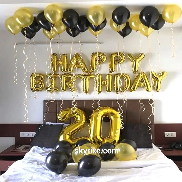 Black And Gold 20th Birthday Room Decoration