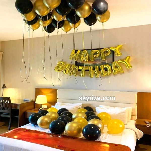 Black And Gold Ceiling Balloon Birthday Decoration