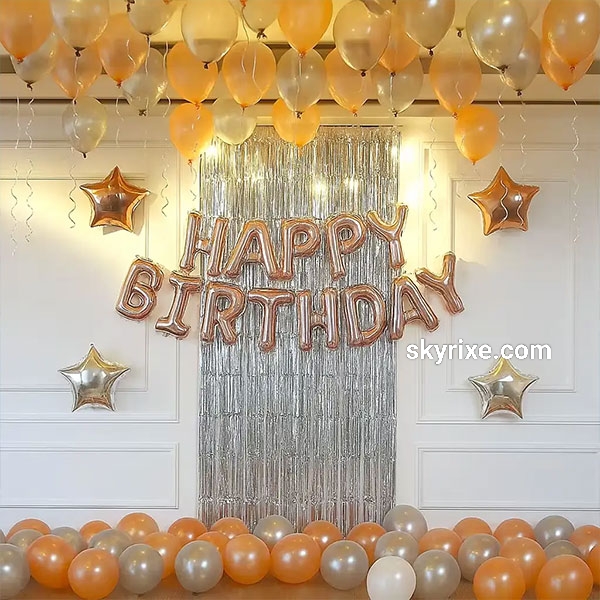 Peach and Gold Ceiling Balloons Fringe Curtain