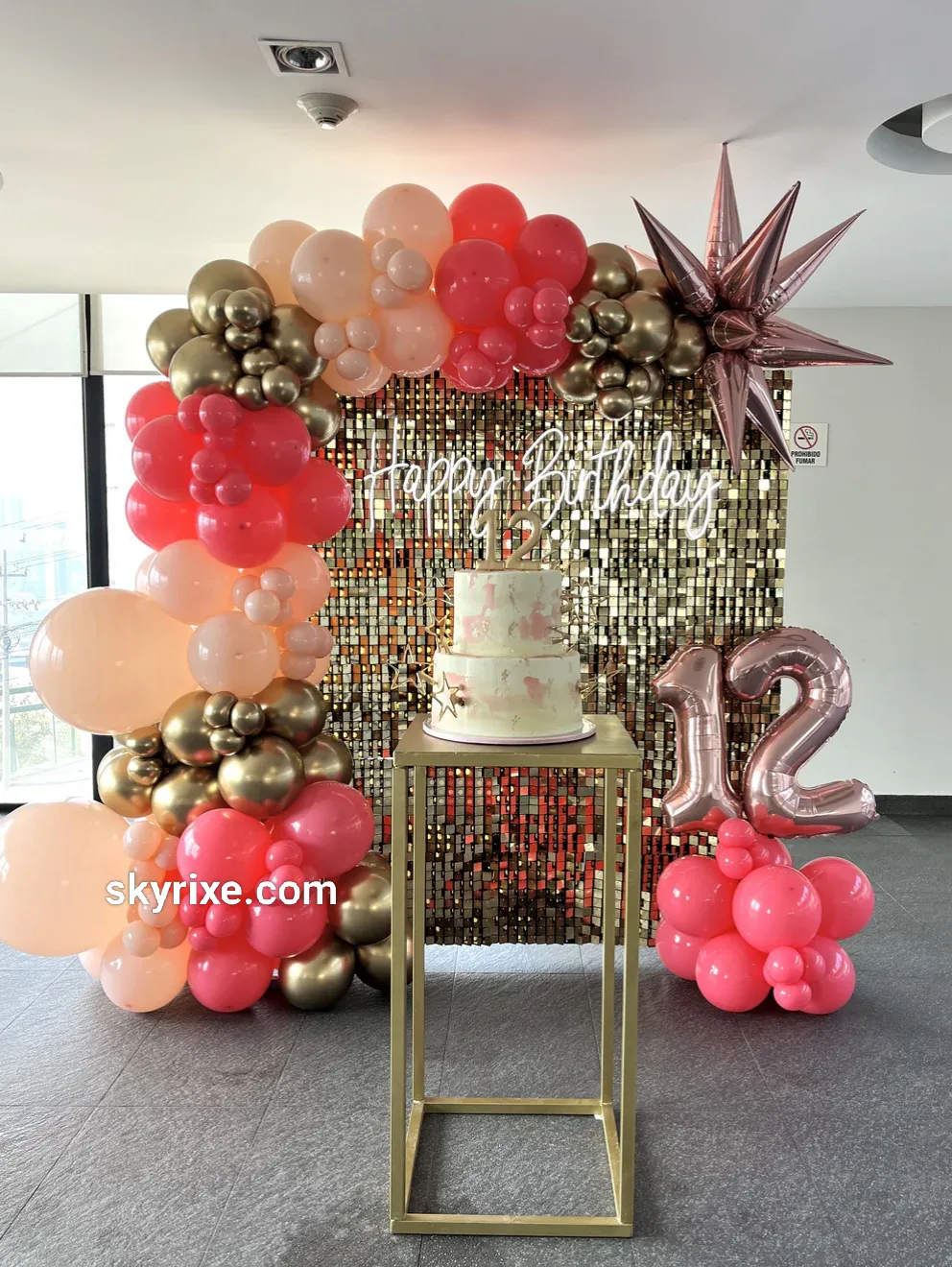 Peach and Coral 12th Birthday Sequin Backdrop