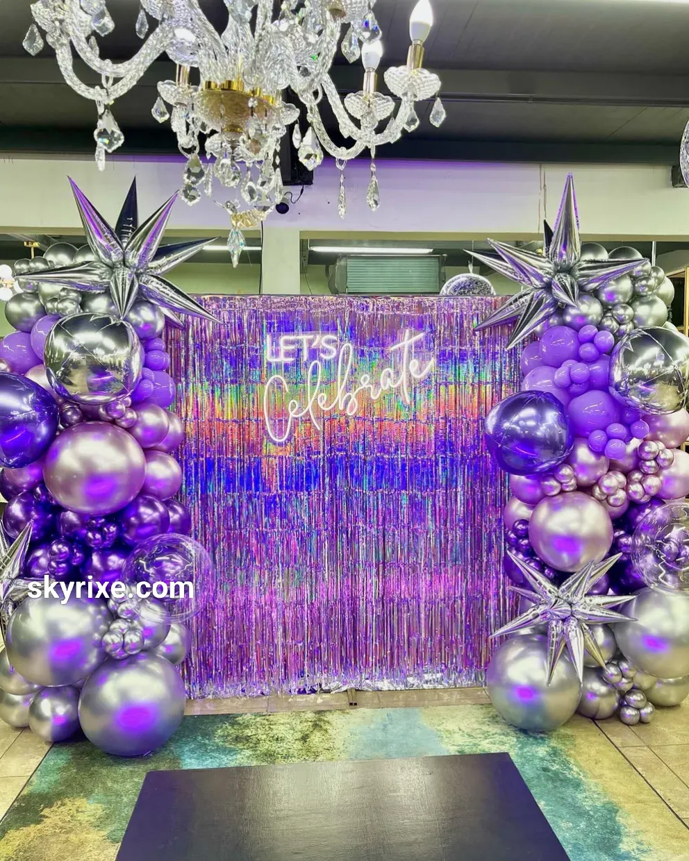 Purple Chrome Glam Backdrop with Luxe Balloon