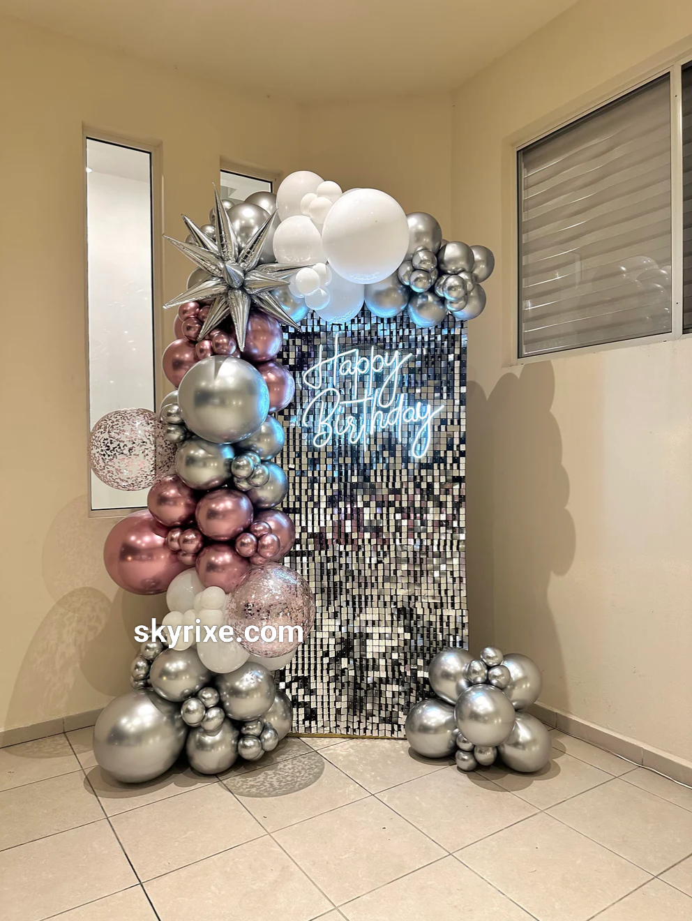 Neon and Sequin Birthday Backdrop Decoration