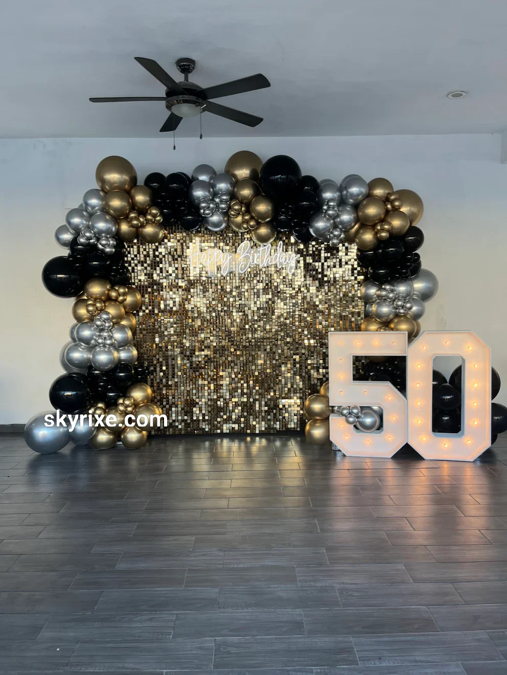 Gold sequin shimmer wall with stand