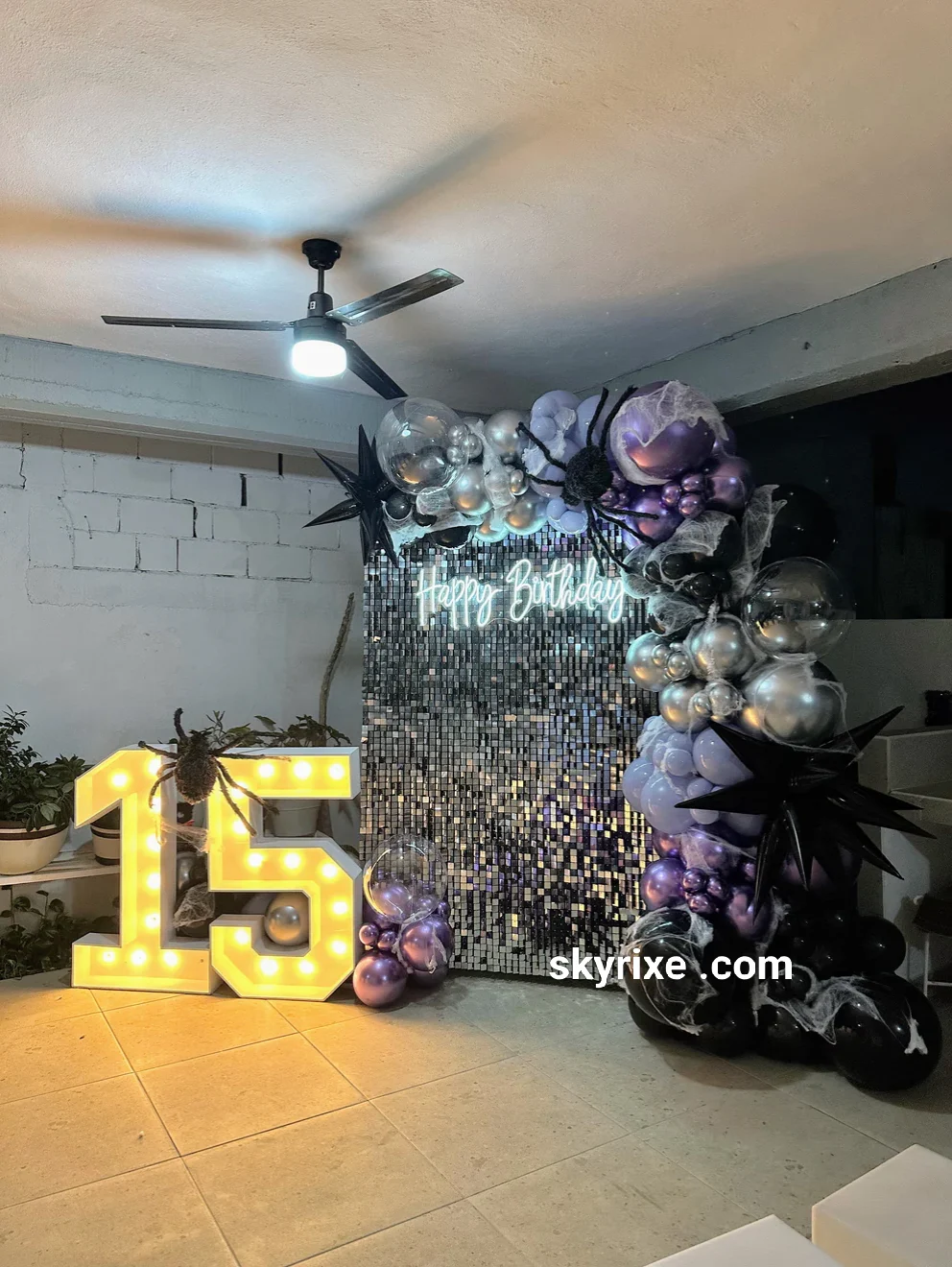 15th Neon and Sequin Backdrop Decoration