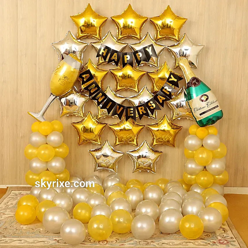 Golden Star Anniversary Balloon Backdrop Decor