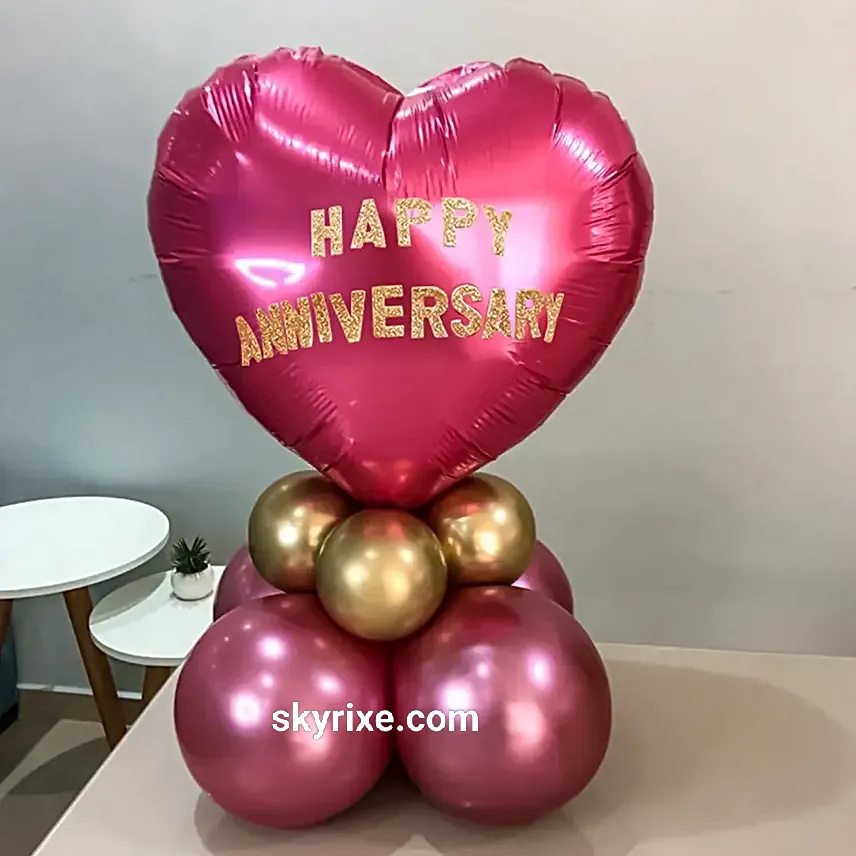 Golden Blush Anniversary Heart Balloon Stand