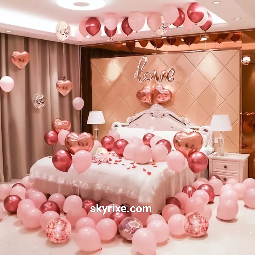 Rose Gold Romantic Love Bedroom Surprise Setup