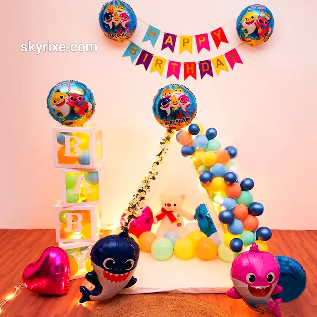 Baby Shark Glow Teepee Birthday Setup
