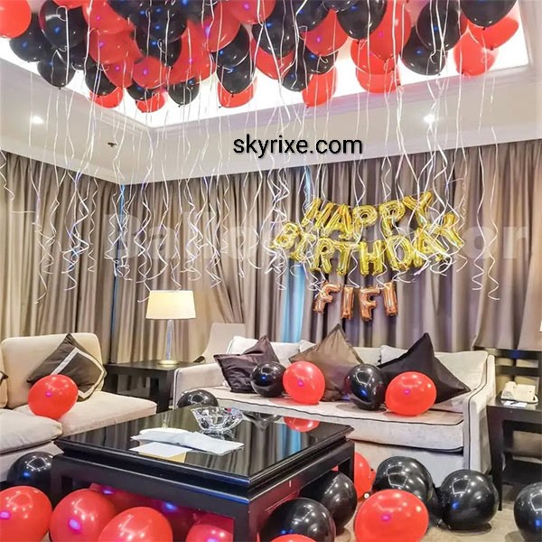 Red and Black 50th Birthday Ceiling Balloon Decoration