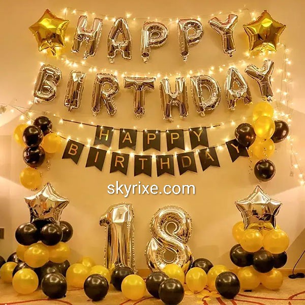 Black And Gold 18th Birthday Decoration Kit