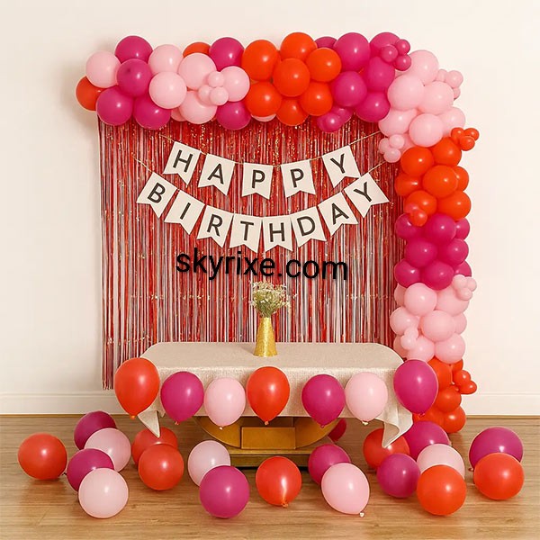 Peach Pink Birthday Balloon Arch Decoration