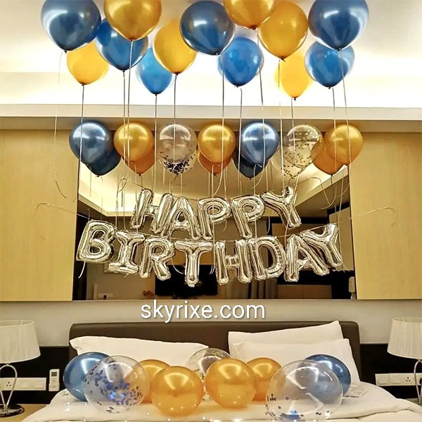Blue and Gold Ceiling Surprise Birthday Decoration