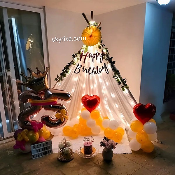 Teepee frame with white drape canopy