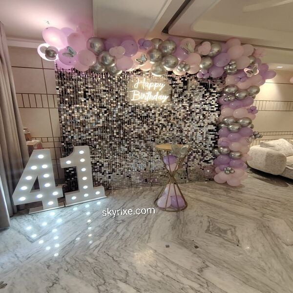 Silver shimmer sequin backdrop wall