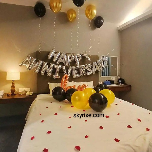 Golden Black Anniversary Bed Surprise