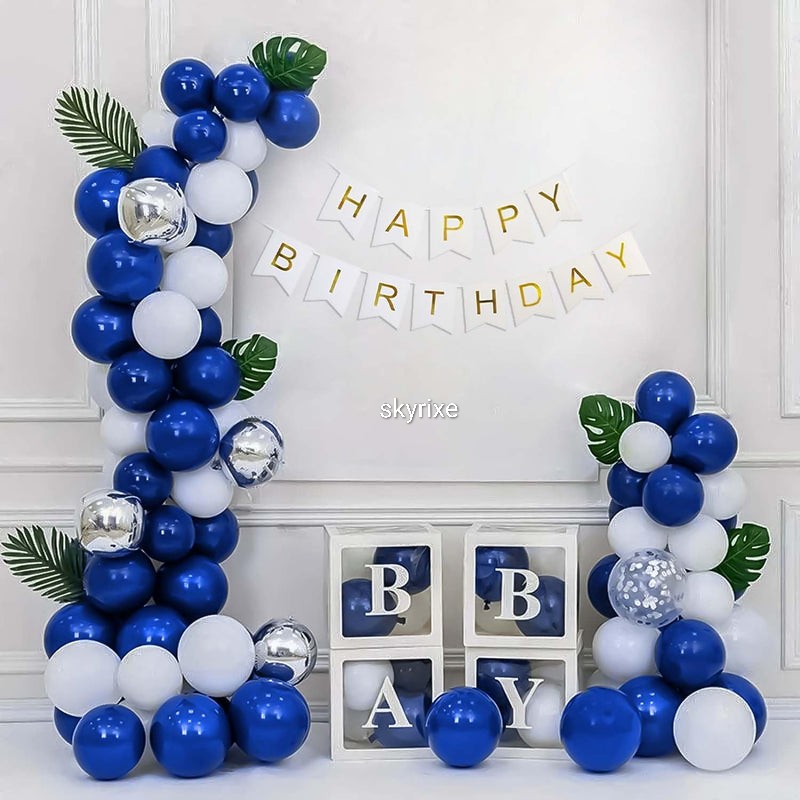 Royal Blue White Birthday Balloon Décor