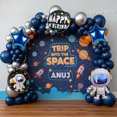Outer Space Theme Birthday Balloon Backdrop