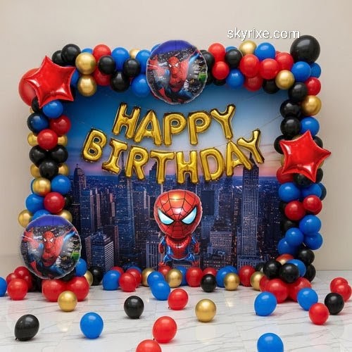 Spiderman City Theme Birthday Decoration with Balloon Frame Backdrop