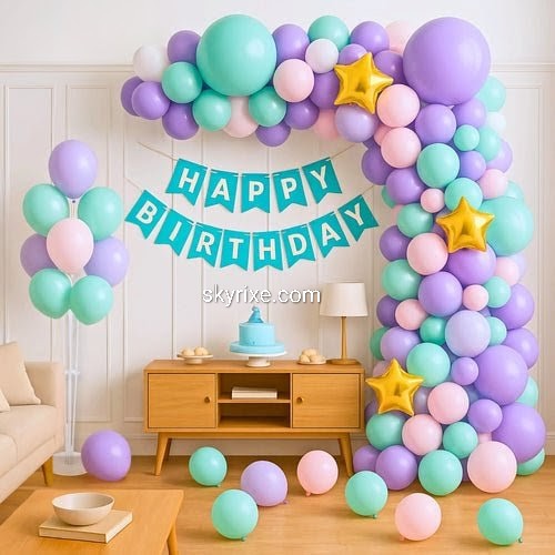 Pastel Purple and Mint Balloon Arch Birthday Decor
