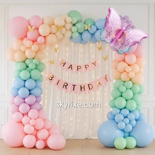 Pastel Rainbow Butterfly Birthday Decoration Backdrop