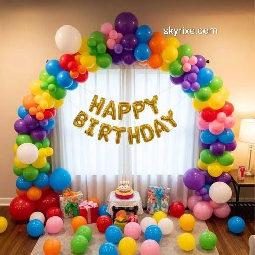 Colorful Rainbow Balloon Arch Birthday Decor
