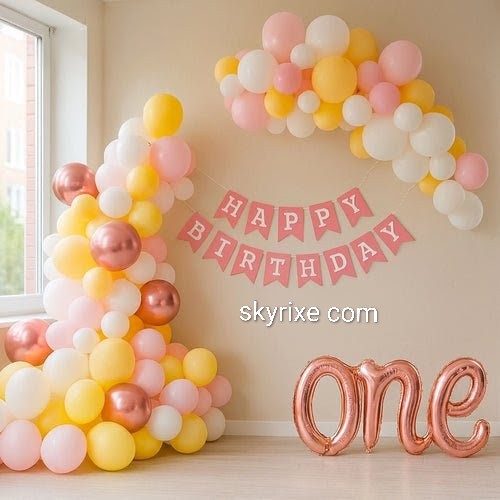 Pastel Peach and Yellow 1st Birthday Decoration