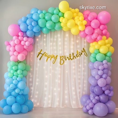 Rainbow Pastel Birthday Decoration with LED Curtain Backdrop