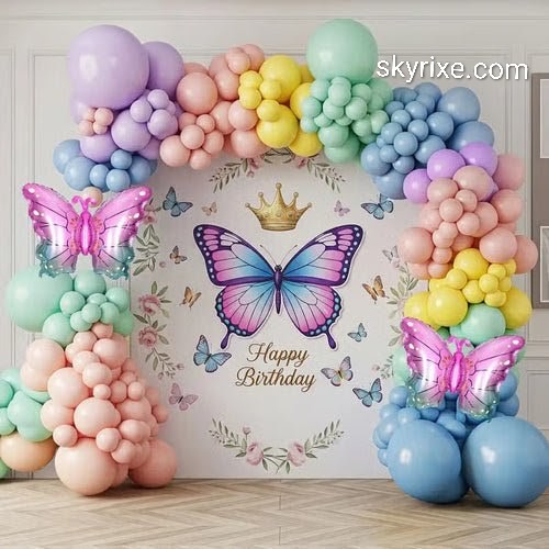 Pastel Butterfly Theme Birthday Decoration with Balloon backdrop