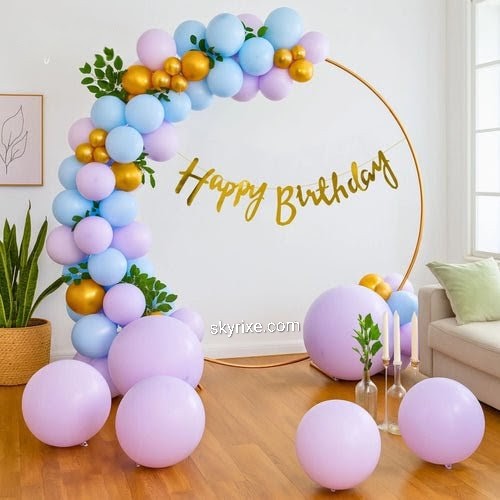 Pastel Balloon Ring Birthday Decoration with Gold Frame