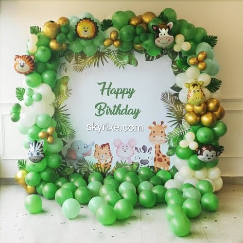 Jungle Theme Birthday Decoration with Green Balloon