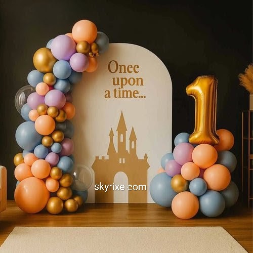 Fairytale First Birthday Decoration with Pastel Balloon Garland