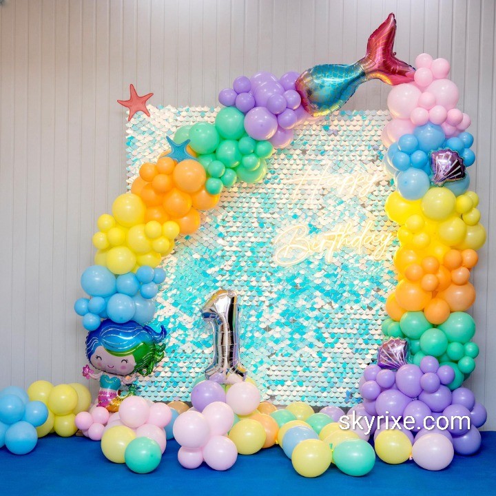 Mermaid Theme 1st Birthday Balloon Arch